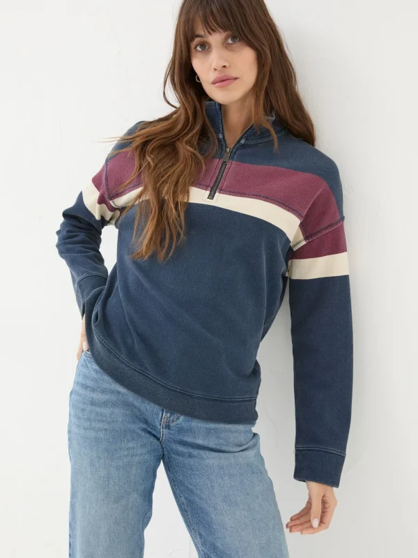 Airlie Navy Blue & Red Striped Relaxed Sweat Top