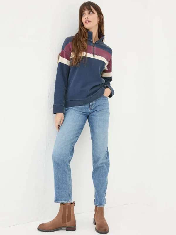 Airlie Navy Blue & Red Striped Relaxed Sweat Top