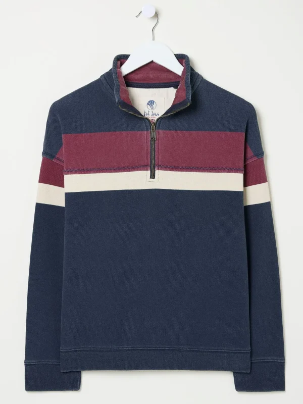 Airlie Navy Blue & Red Striped Relaxed Sweat Top