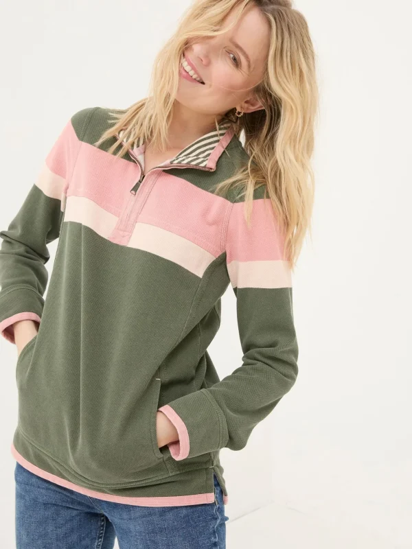 Airlie Olive & Pink Striped Sweat Top