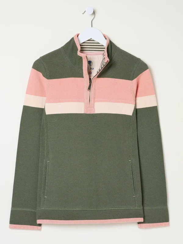 Airlie Olive & Pink Striped Sweat Top