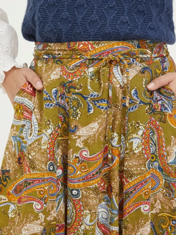 Amelie Green Prairie Paisley Midi Skirt