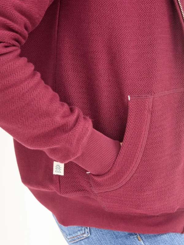 Amy Dark Red Textured Borg Lined Zip Through Hoodie