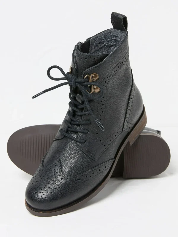 Anwen Black Brogue Ankle Boots