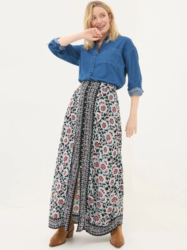 Arabella Black Wild Floral Midi Skirt