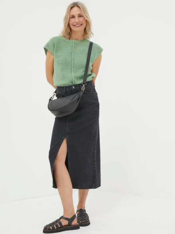 Ava Black Denim Midi Skirt