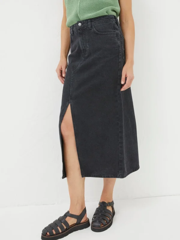 Ava Black Denim Midi Skirt