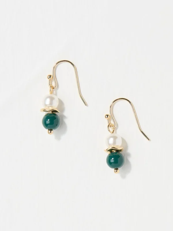 Bead Gold Tone Pearl Earrings