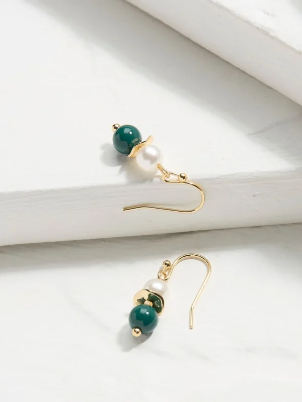 Bead Gold Tone Pearl Earrings