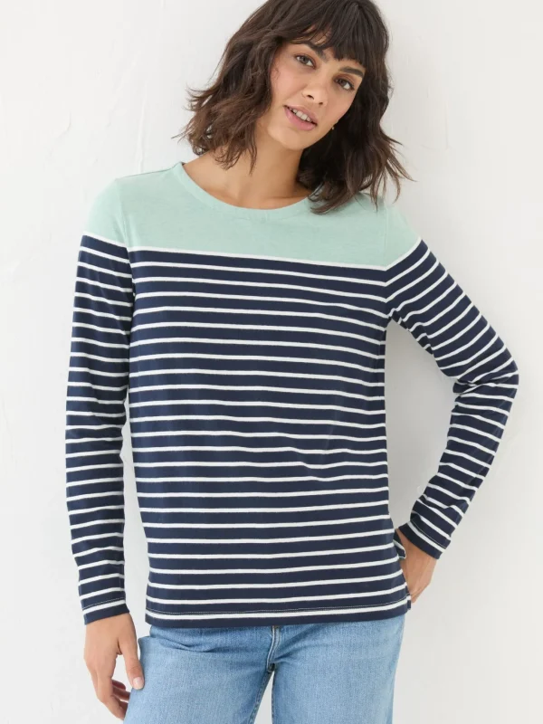 Bex Blue Stripe Button Back Top