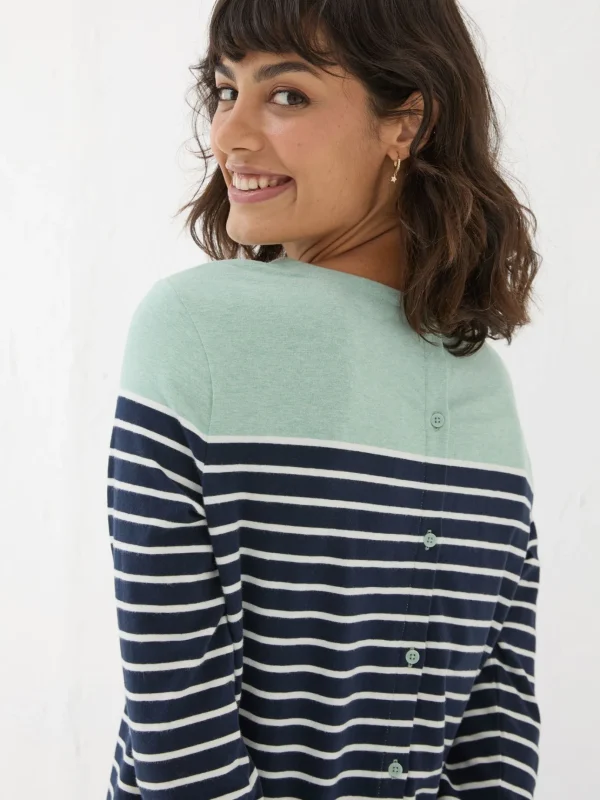 Bex Blue Stripe Button Back Top