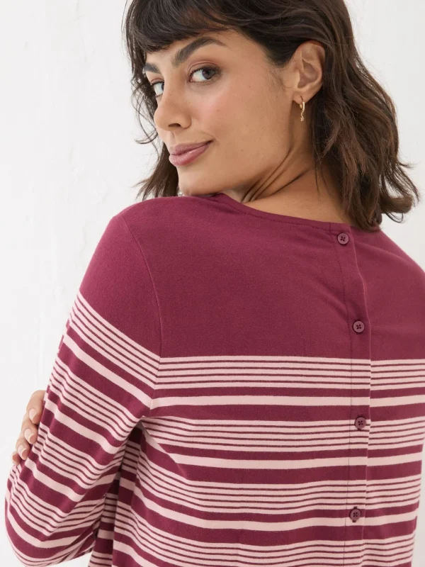 Bex Red Stripe Button Back Top