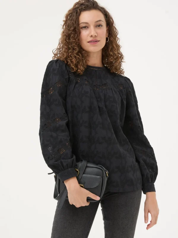 Black Ana 100% Cotton Detail Blouse