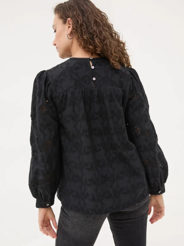 Black Ana 100% Cotton Detail Blouse