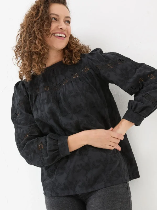 Black Ana 100% Cotton Detail Blouse