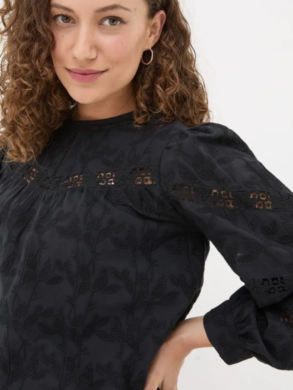 Black Ana 100% Cotton Detail Blouse