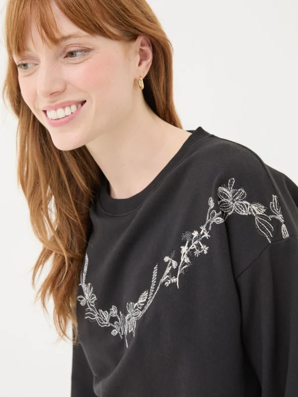 Black Embroidered Crew Sweat Top