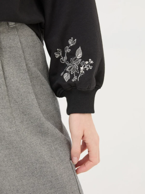 Black Embroidered Crew Sweat Top