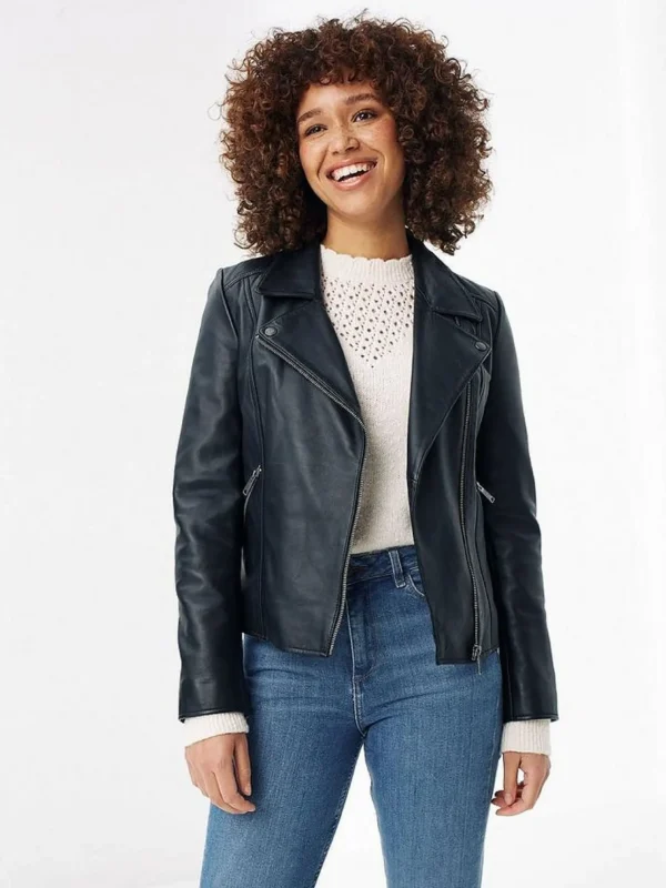 Black Leather Bethany Biker Jacket