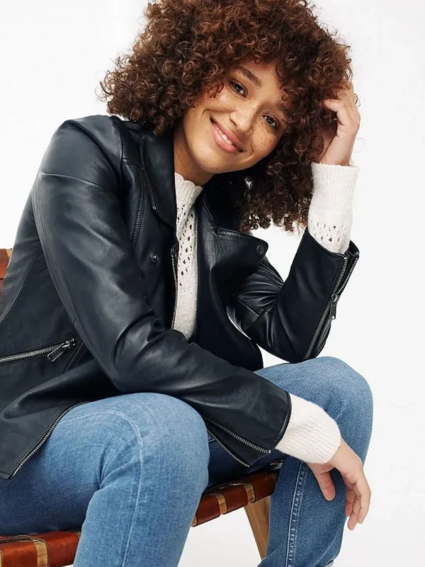 Black Leather Bethany Biker Jacket