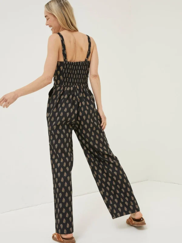 Black Linen Vic Woodblock Jumpsuit