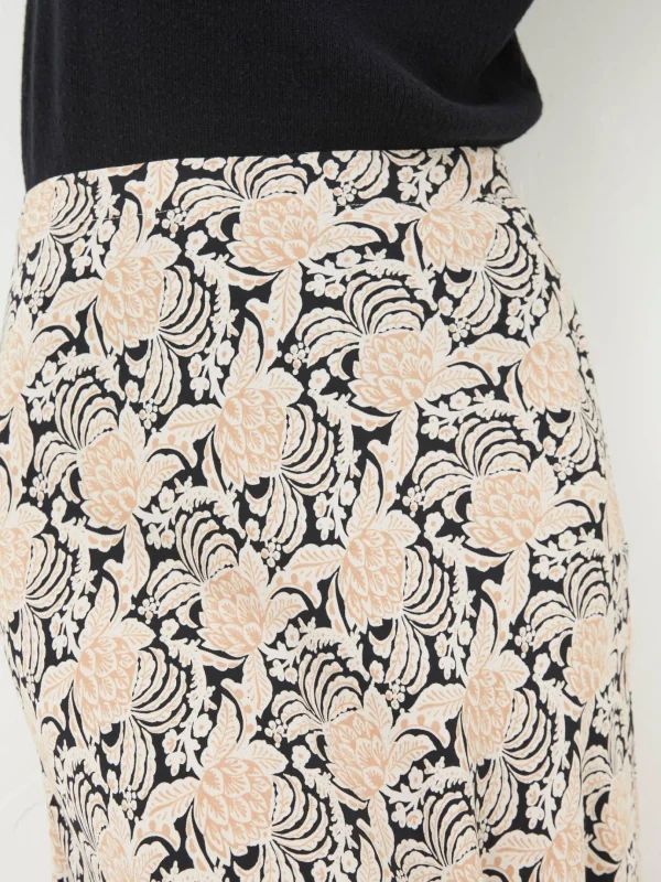 Black Pat Damask Floral Midi Skirt