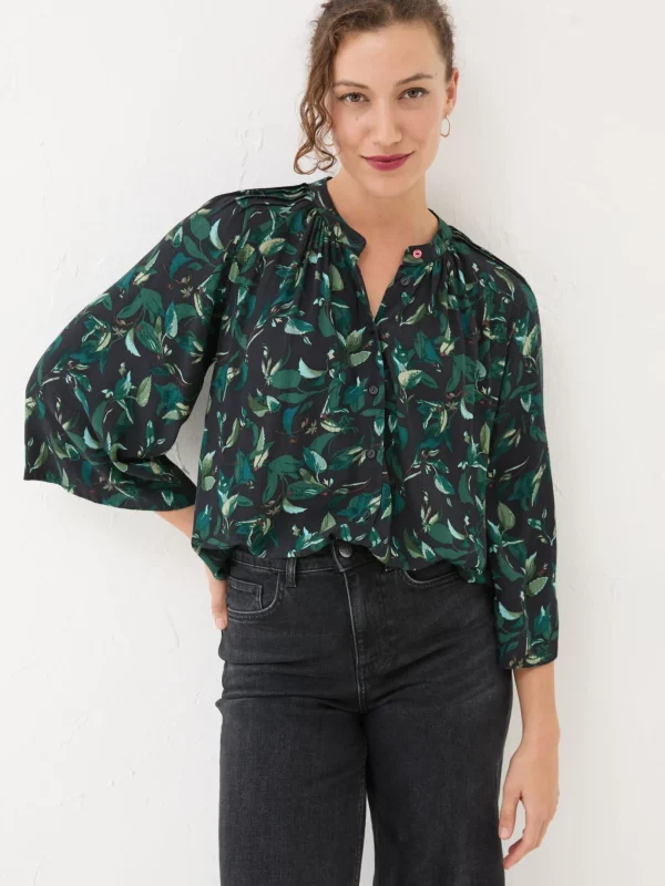 Black Tia Button Longline Blouse