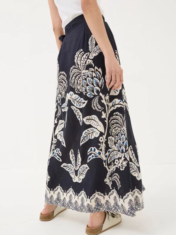 Blakely Blue Damask Placement Midi Skirt