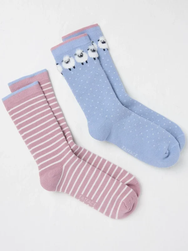 Blue 2 Pairs Of Sheep Welly Socks