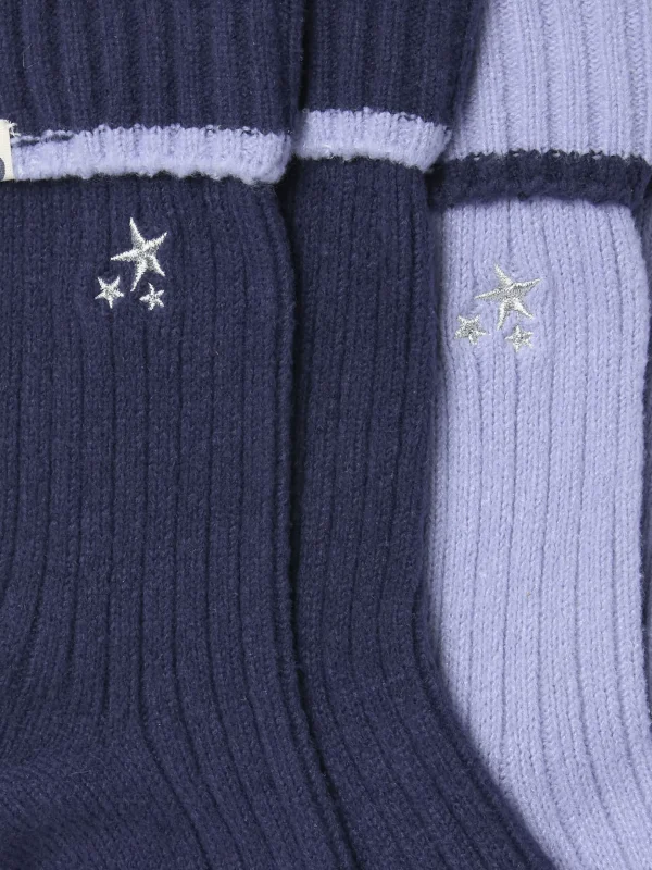 Blue 2 Pairs Of Star Embroidered Cosy Socks