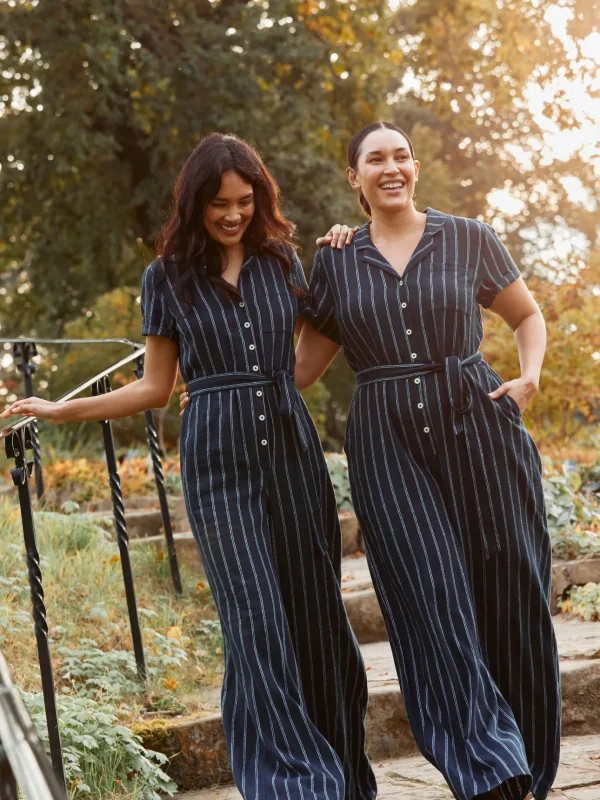 Blue Acre Stripe Linen Blend Jumpsuit