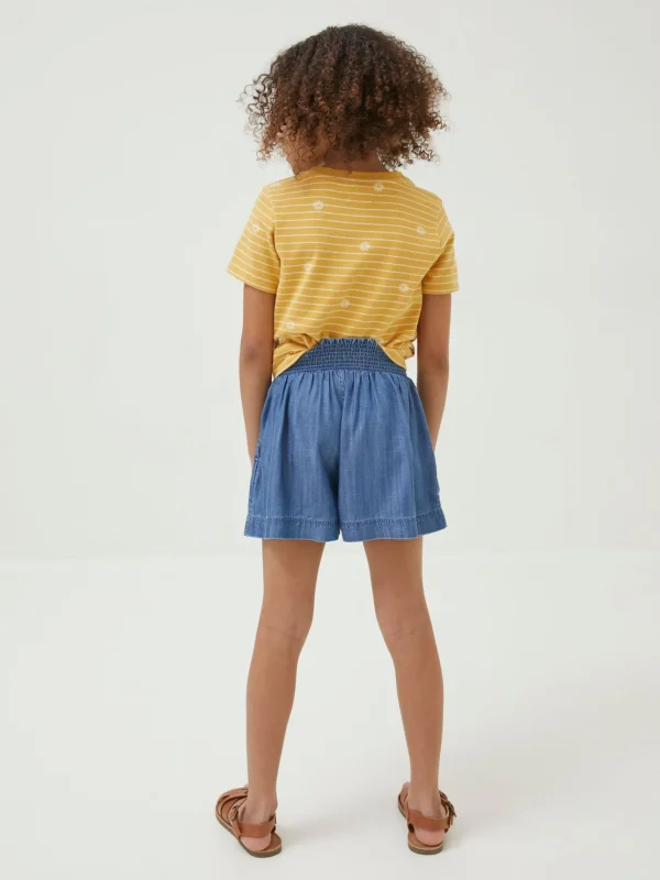 Blue Embroidered Chambray Flippy Shorts