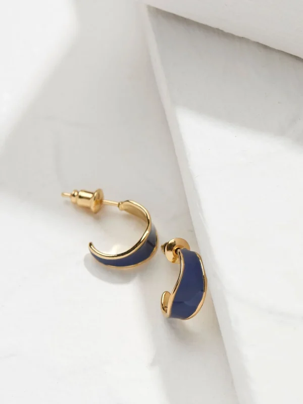 Blue Enamel Huggy Hoops