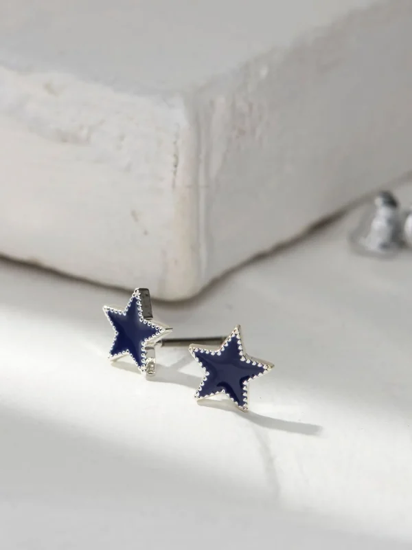 Blue Enamel Star Studs