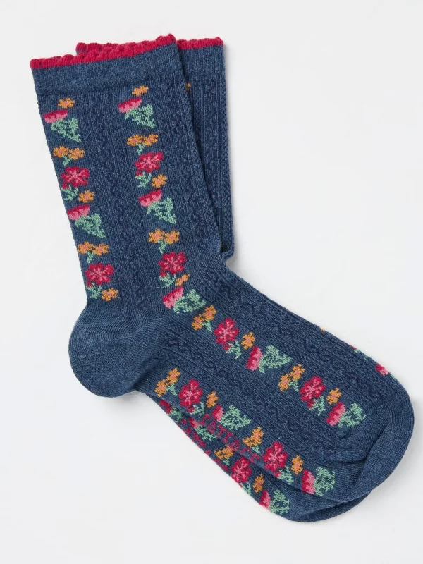 Blue Floral Women's Socks 1 Pack (size 4-7)