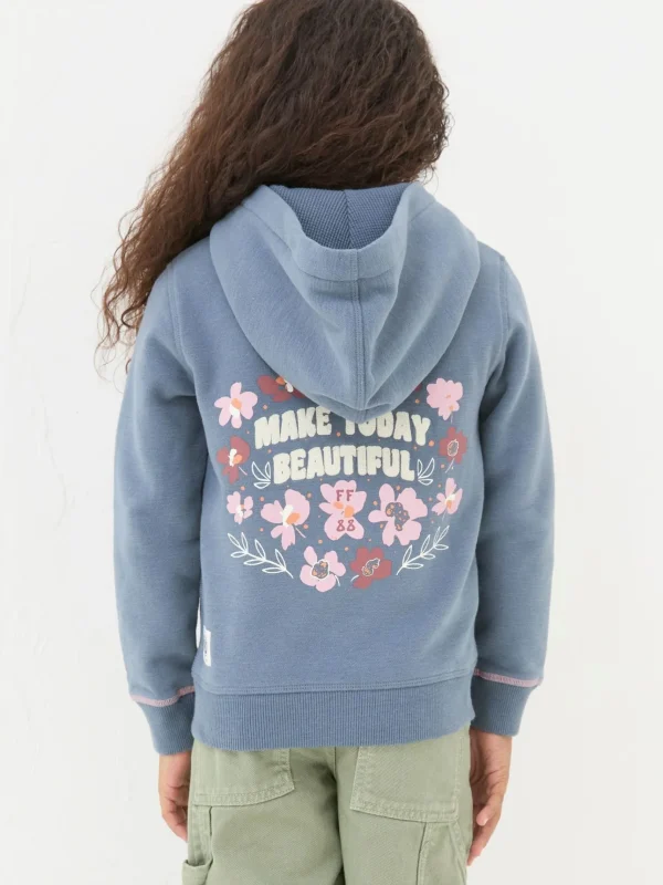 Blue Flower Zip Through Hoodie