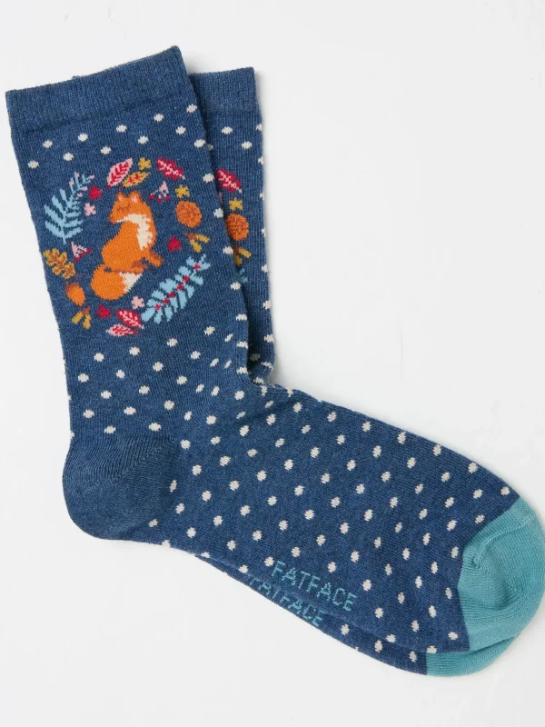 Blue Fox Wreath Women's Socks 1 Pack (size 4-7)