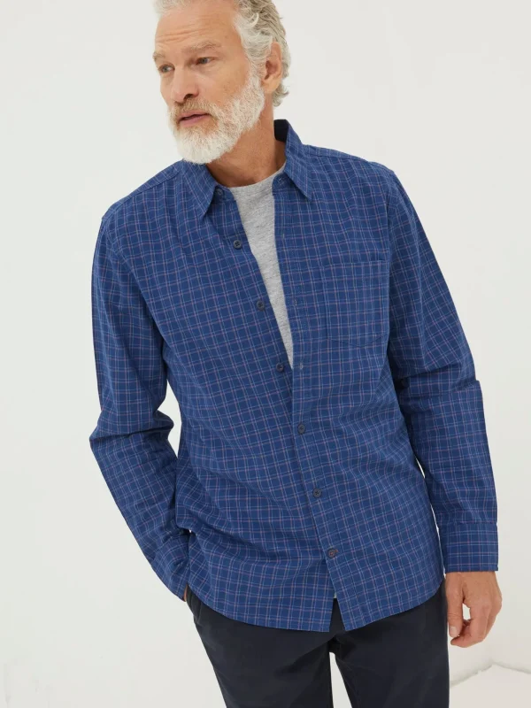 Blue Grays Grid Check Shirt