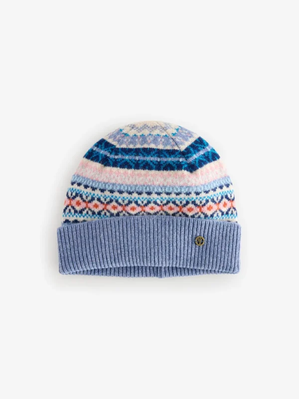 Blue Lambswool Fairisle Beanie Hat