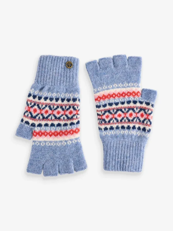 Blue Lambswool Fairisle Fingerless Gloves