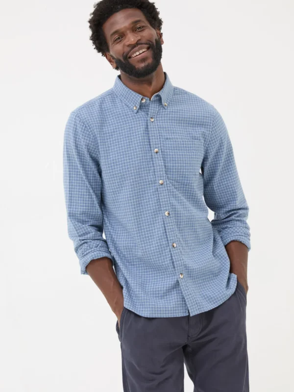 Blue Long Sleeve Grantham Grid Check 100% Cotton Shirt