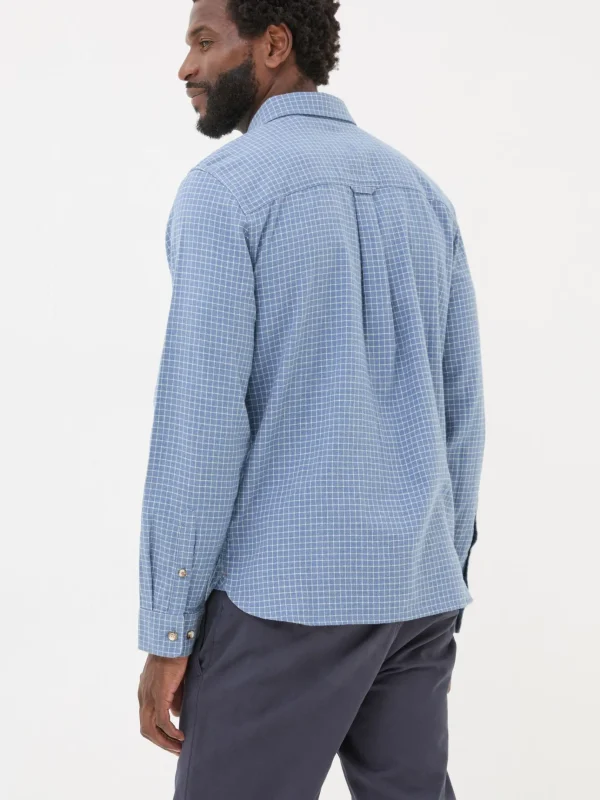 Blue Long Sleeve Grantham Grid Check 100% Cotton Shirt