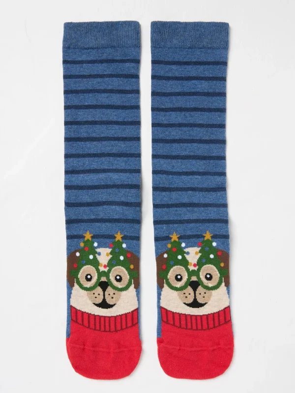 Blue Mens Pug In Glasses Socks 1 Pack