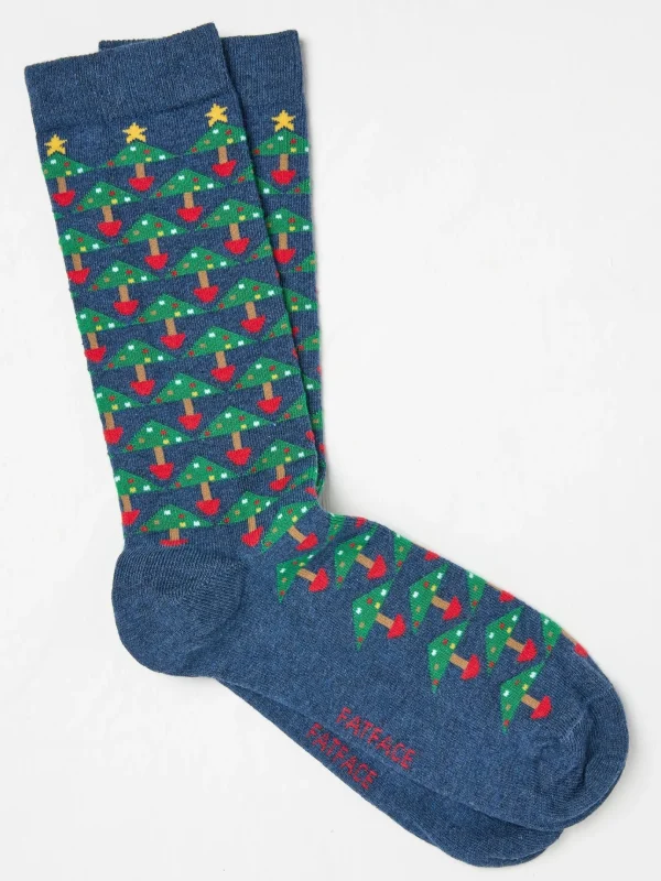 Blue Navy Geo Tree Socks