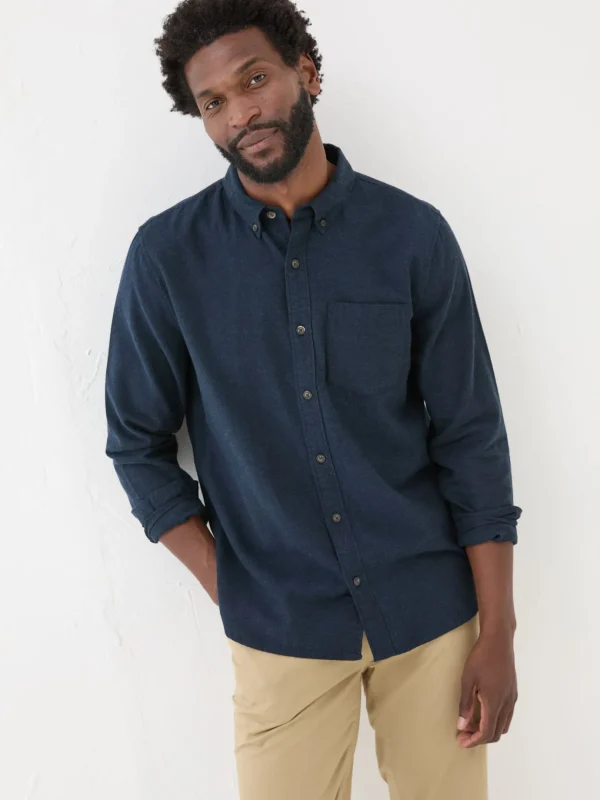 Blue Navy Long Sleeve Oxlow Plain 100% Cotton Shirt