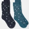 Blue Navy Star Womens Welly Socks 2 Pack