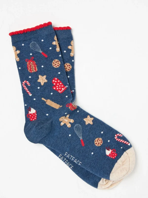 Blue Navy Womens Christmas Baking Socks 1 Pack