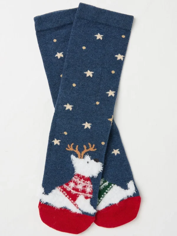 Blue Navy Womens Festive Kissing Westie Dog Socks 1 Pack