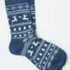 Blue Navy Womens Reindeer Fairisle Pattern Socks 1 Pack