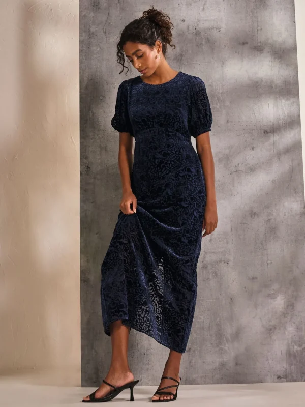 Blue Nora Burnout Midi Dress